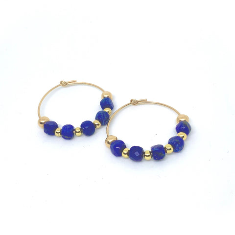 Lolawantsjewelry Earrings Cubed Lapis Gold Hoops