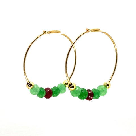Lolawantsjewelry Earrings Emerald and Ruby Gold Hoop