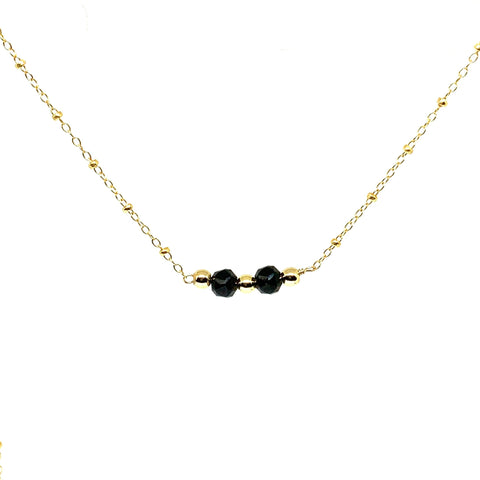 Lolawantsjewelry Necklace Black Spinel on Beaded Gold