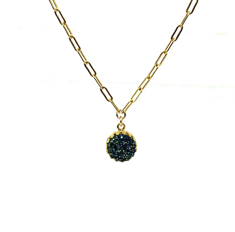Lolawantsjewelry Necklaces Deep Teal Druzy on sm. Paperclip