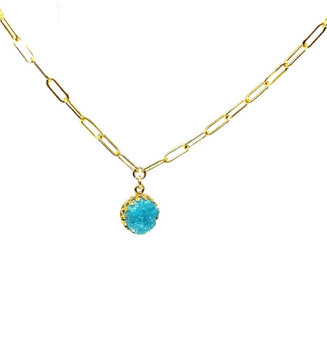 Lolawantsjewelry Turquoise Druzy on Gold Paperclip